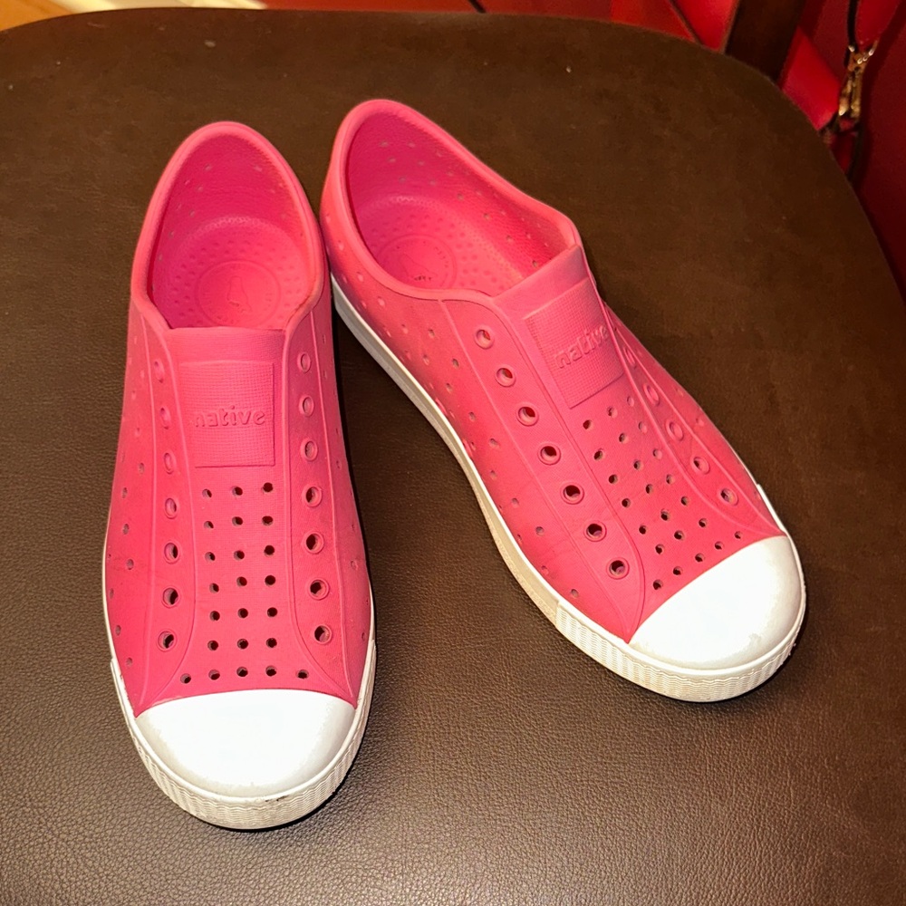 Native Slip-On Sneakers/sandals in Hot Pink with White Toe